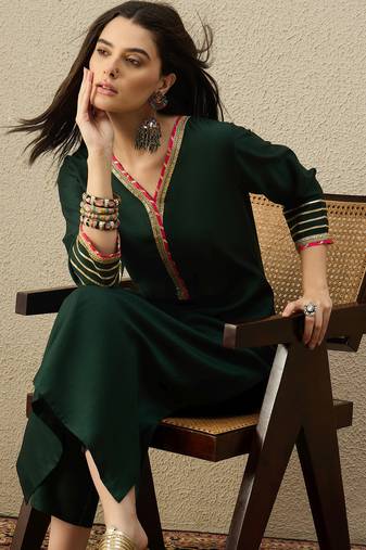Green liva a-line kurta with trousers