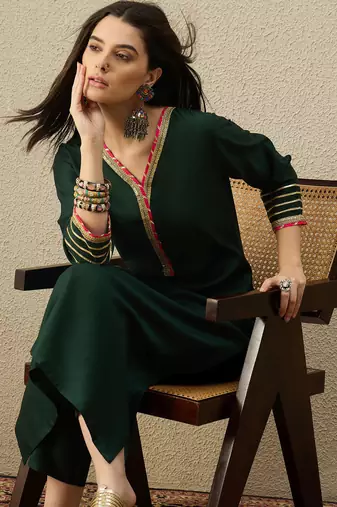 Green liva a-line kurta with trousers