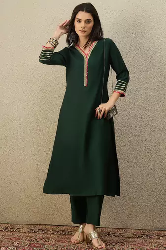 Green liva a-line kurta with trousers