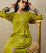 Green cotton a-line kurta with trousers