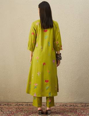 Green cotton a-line kurta with trousers 2