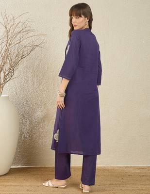 Purple cotton a-line kurta with trousers 2
