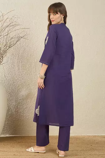 Purple cotton a-line kurta with trousers