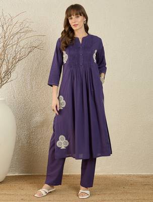 Purple cotton a-line kurta with trousers 4