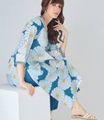 Blue cotton straight kurta with trousers