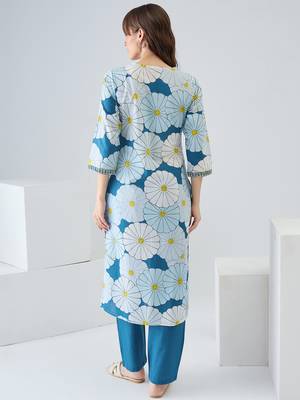 Blue cotton straight kurta with trousers 2