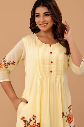 Off white cotton a-line kurta with trousers