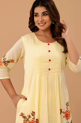 Off white cotton a-line kurta with trousers