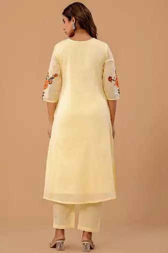 Off white cotton a-line kurta with trousers
