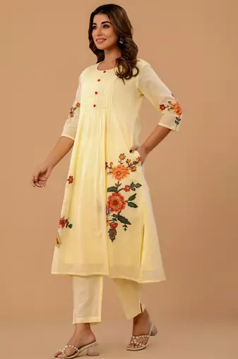 Off white cotton a-line kurta with trousers