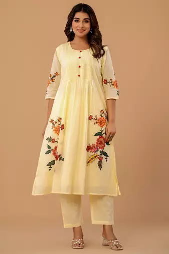 Off white cotton a-line kurta with trousers
