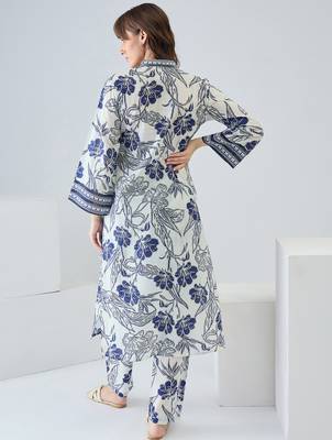 Off white cotton straight kurta with trousers 2