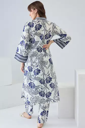 Off white cotton straight kurta with trousers