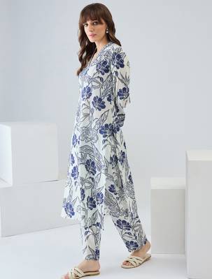 Off white cotton straight kurta with trousers 3