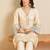 Cream silk-blend straight kurta with palazzos