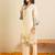 Cream silk-blend straight kurta with palazzos