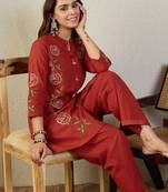 Rust cotton a-line kurta with trousers