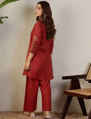 Rust cotton a-line kurta with trousers 2