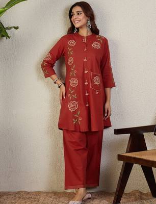 Rust cotton a-line kurta with trousers 4