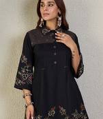 Black cotton a-line kurta with trousers