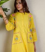 Yellow rayon a-line kurta with trousers
