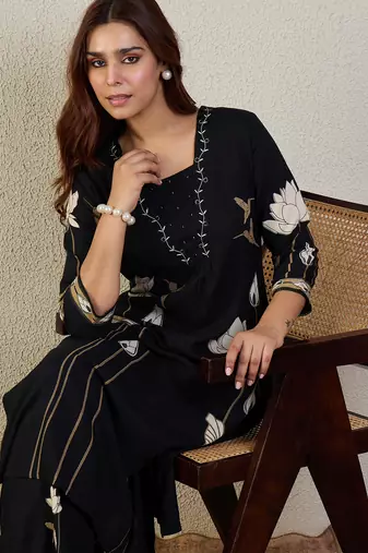 Black rayon a-line kurta with trousers