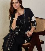 Black rayon a-line kurta with trousers