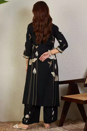 Black rayon a-line kurta with trousers
