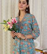 Blue cotton a-line kurta with trousers