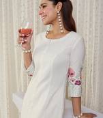 White cotton-blend a-line kurta with palazzos