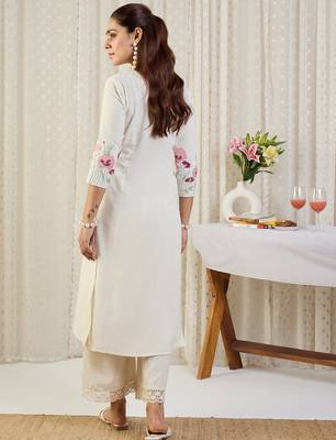 White cotton-blend a-line kurta with palazzos 2