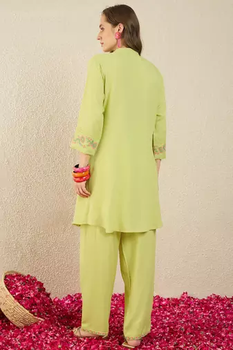 Green rayon a-line kurta with palazzos