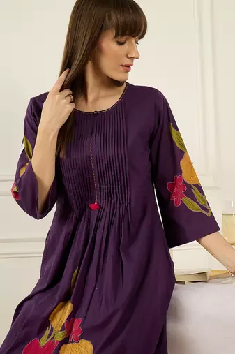 Purple cotton a-line kurta with trousers