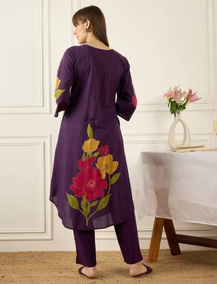 Purple cotton a-line kurta with trousers 2