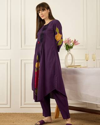 Purple cotton a-line kurta with trousers 3
