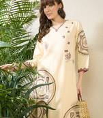 Cream rayon straight kurta with palazzos