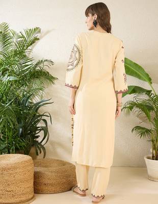 Cream rayon straight kurta with palazzos 2