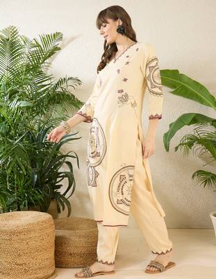Cream rayon straight kurta with palazzos 3