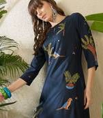 Navy blue rayon a-line kurta with palazzos