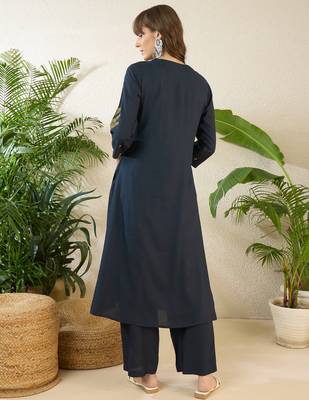 Navy blue rayon a-line kurta with palazzos 2