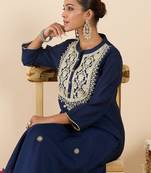 Navy blue silk-blend kurta set with trousers