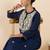 Navy blue silk-blend kurta set with trousers