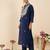 Navy blue silk-blend kurta set with trousers
