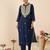 Navy blue silk-blend kurta set with trousers