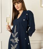Blue cotton-blend a-line kurta with palazzos