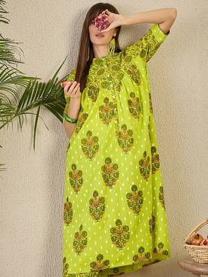 Yellow cotton a-line kurta with trousers 1