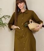 Olive cotton straight kurta with palazzos