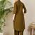 Olive cotton straight kurta with palazzos