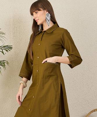 Olive cotton straight kurta with palazzos 3