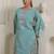 Teal silk-blend straight kurta with palazzos